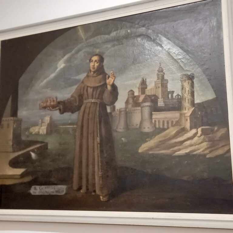 Dipinto di San Gentile da Matelica con la città sullo sfondo